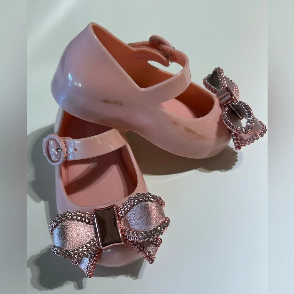 Mini Melissa Sweet Love | Sparkly Pink Dress Shoes with Bow | toddler 5